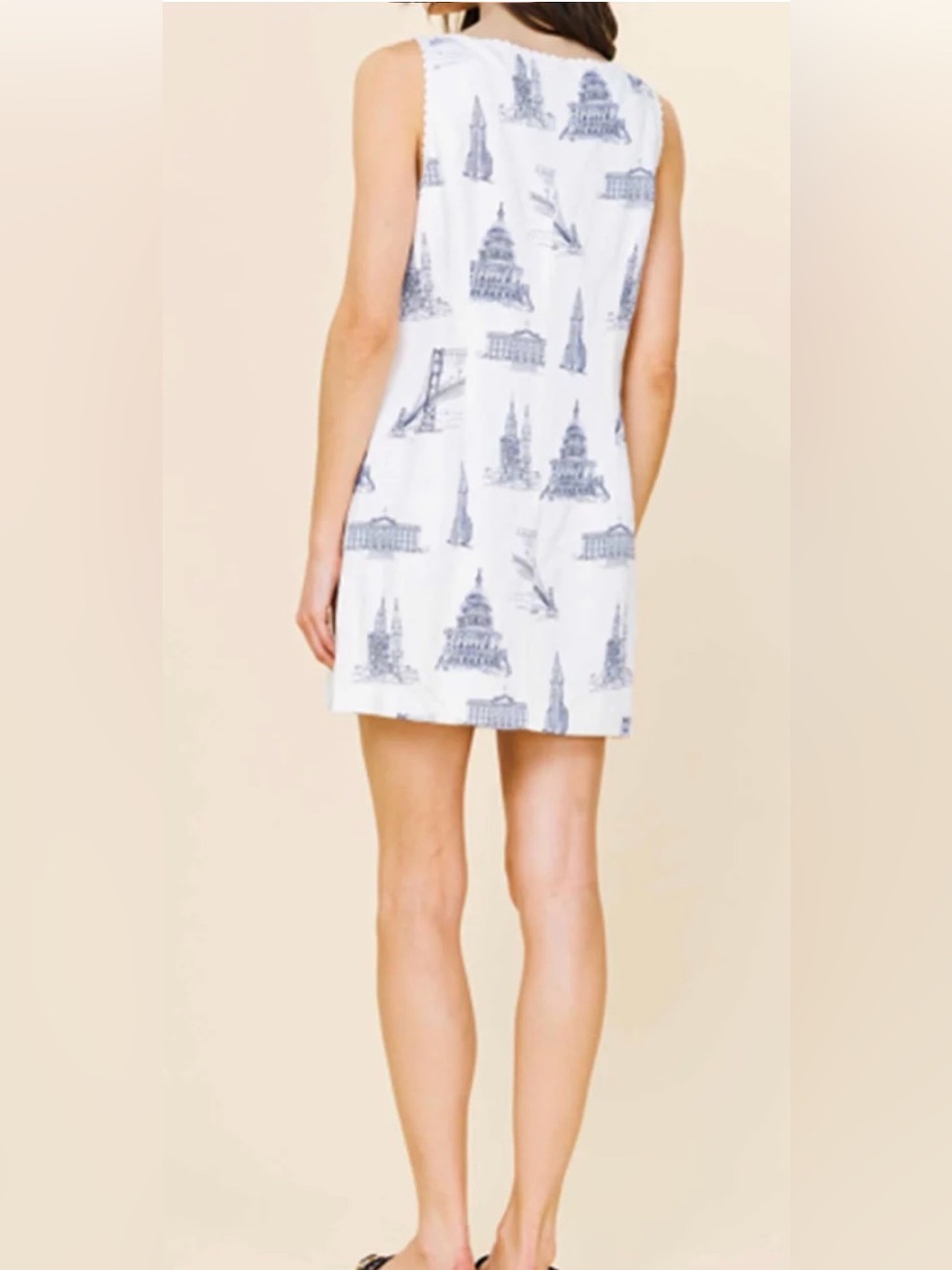 Skies Are Blue White Mini Dress with Navy Eorpe Print